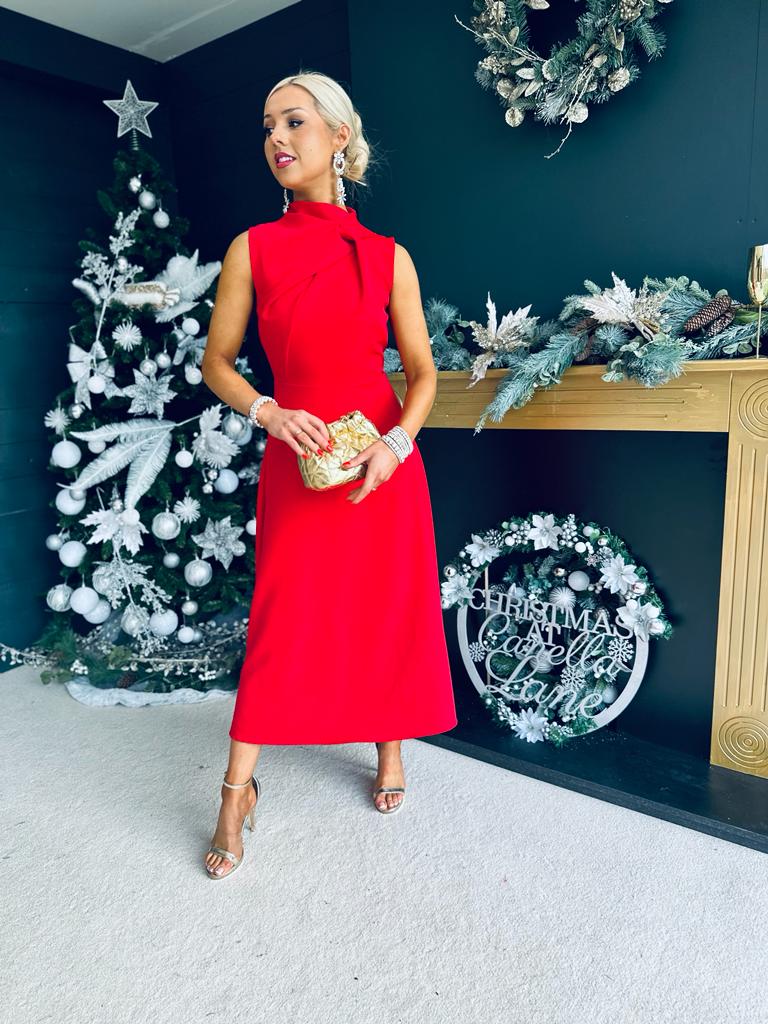 Kole Gathered Occasion Dress Red