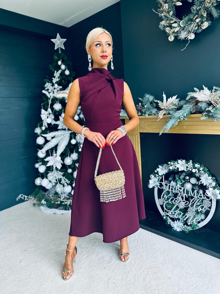 Kole Gathered Occasion Dress Plum