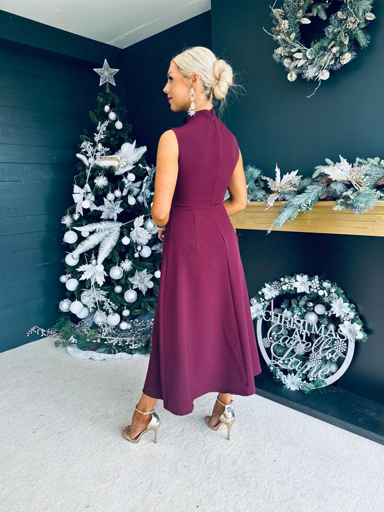 Kole Gathered Occasion Dress Plum