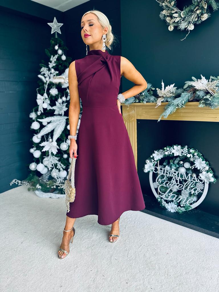Kole Gathered Occasion Dress Plum