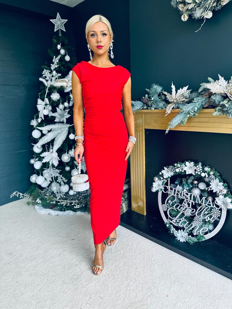Gigi Gathered Maxi Dress Red