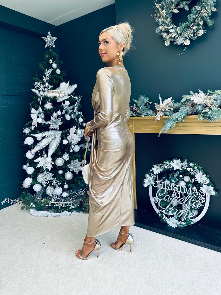 Olivia Drape Detailed Dress Gold