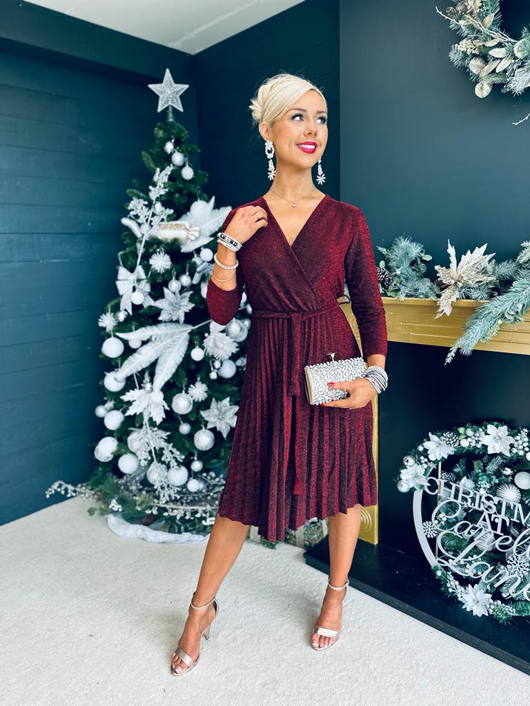 Mabel Pleat Mini Dress Ruby