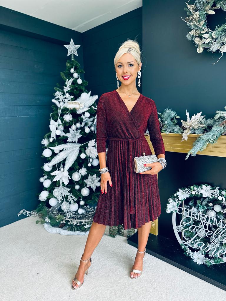 Mabel Pleat Mini Dress Ruby