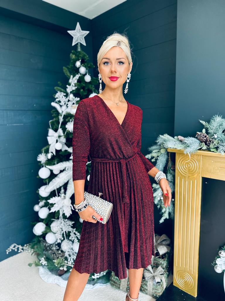 Mabel Pleat Mini Dress Ruby