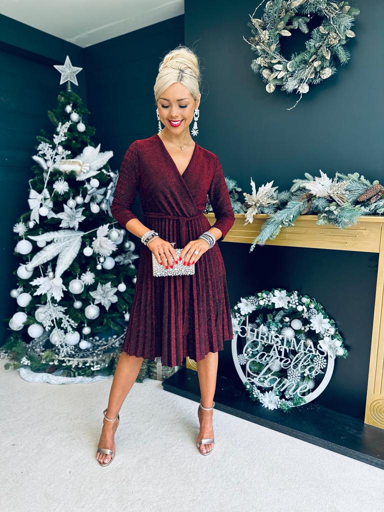 Mabel Pleat Mini Dress Ruby