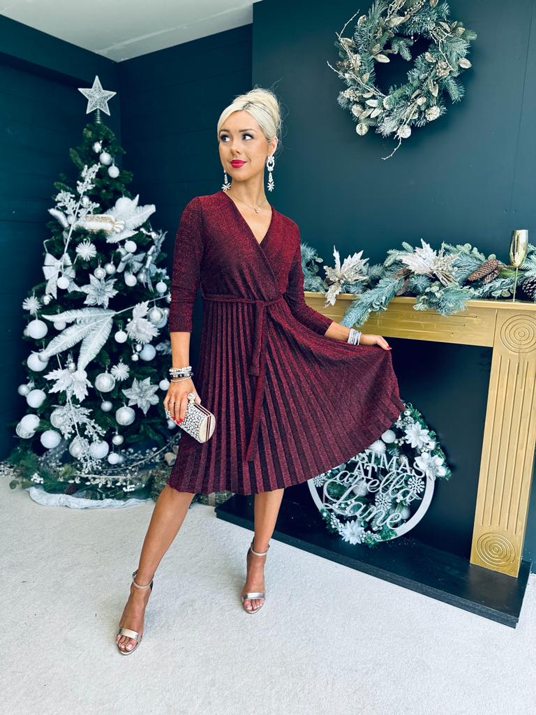 Mabel Pleat Mini Dress Ruby