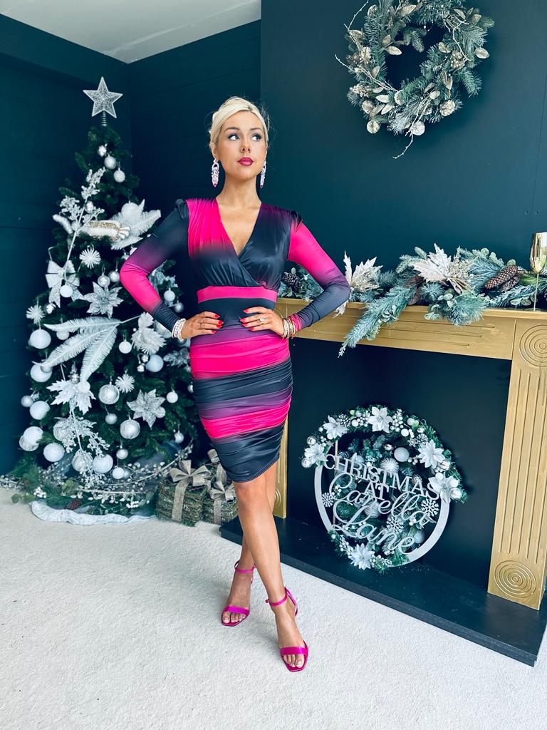 India Occasion Midi Dress Ombre Pink