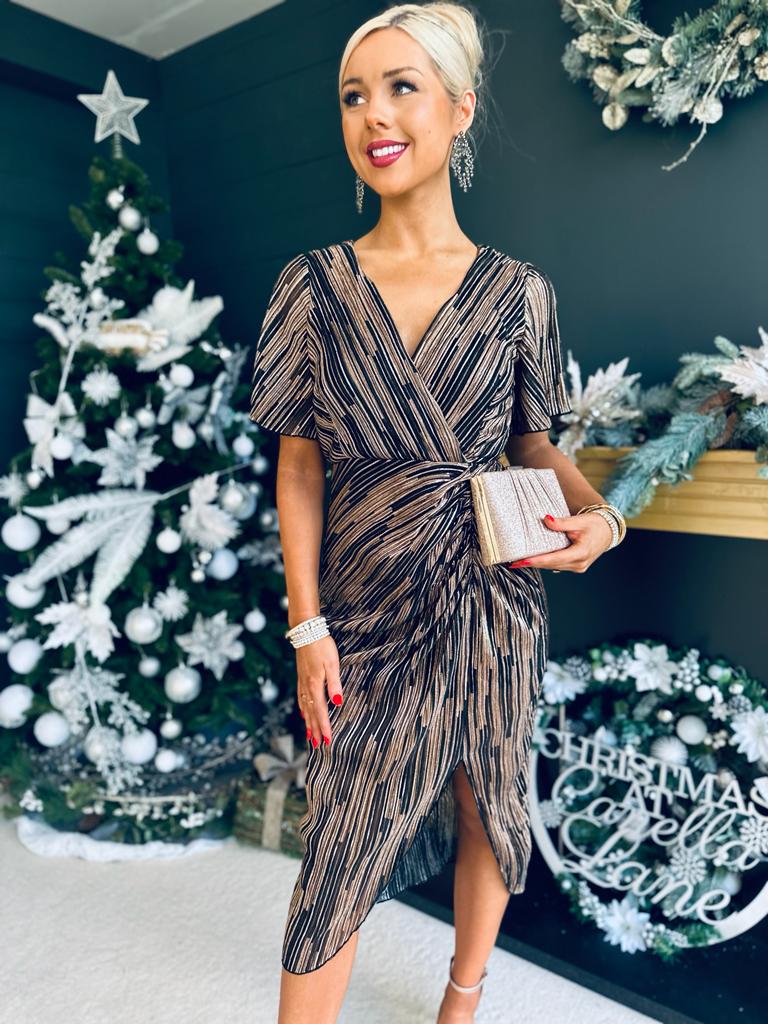 Isla Metallic Midi Dress Gold & Black