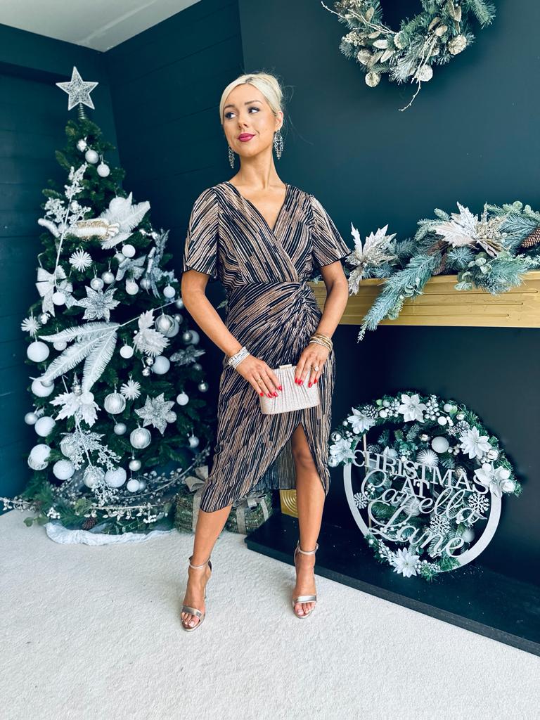 Isla Metallic Midi Dress Gold & Black