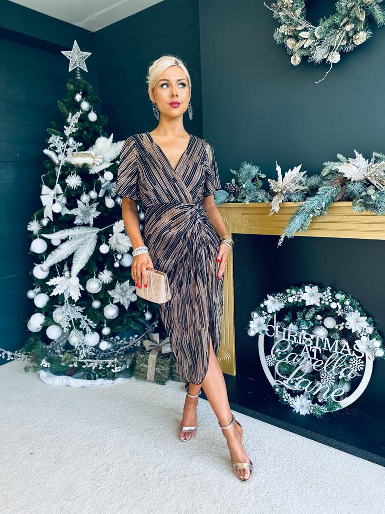 Isla Metallic Midi Dress Gold & Black