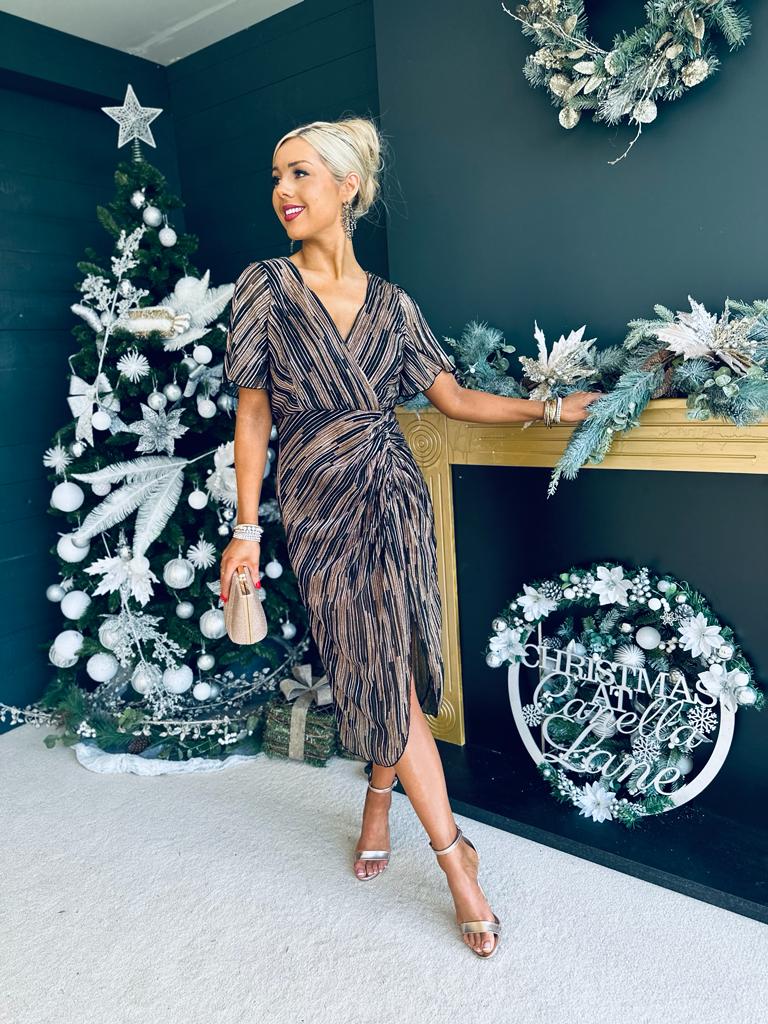 Isla Metallic Midi Dress Gold & Black