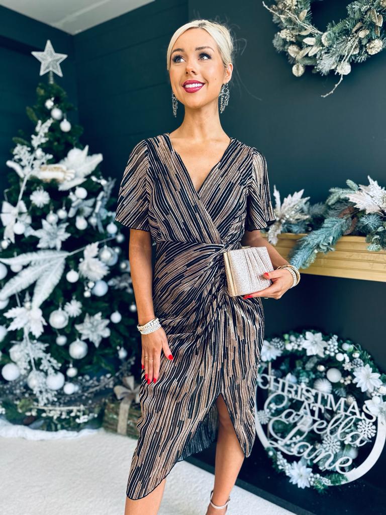 Isla Metallic Midi Dress Gold & Black