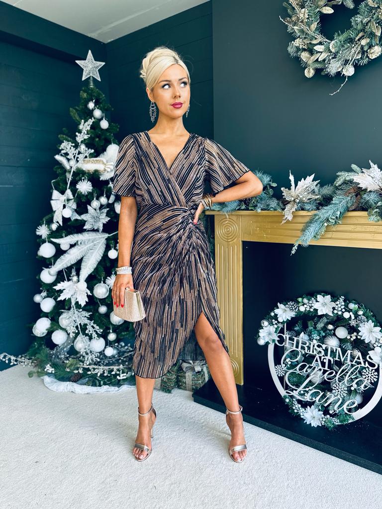Isla Metallic Midi Dress Gold & Black