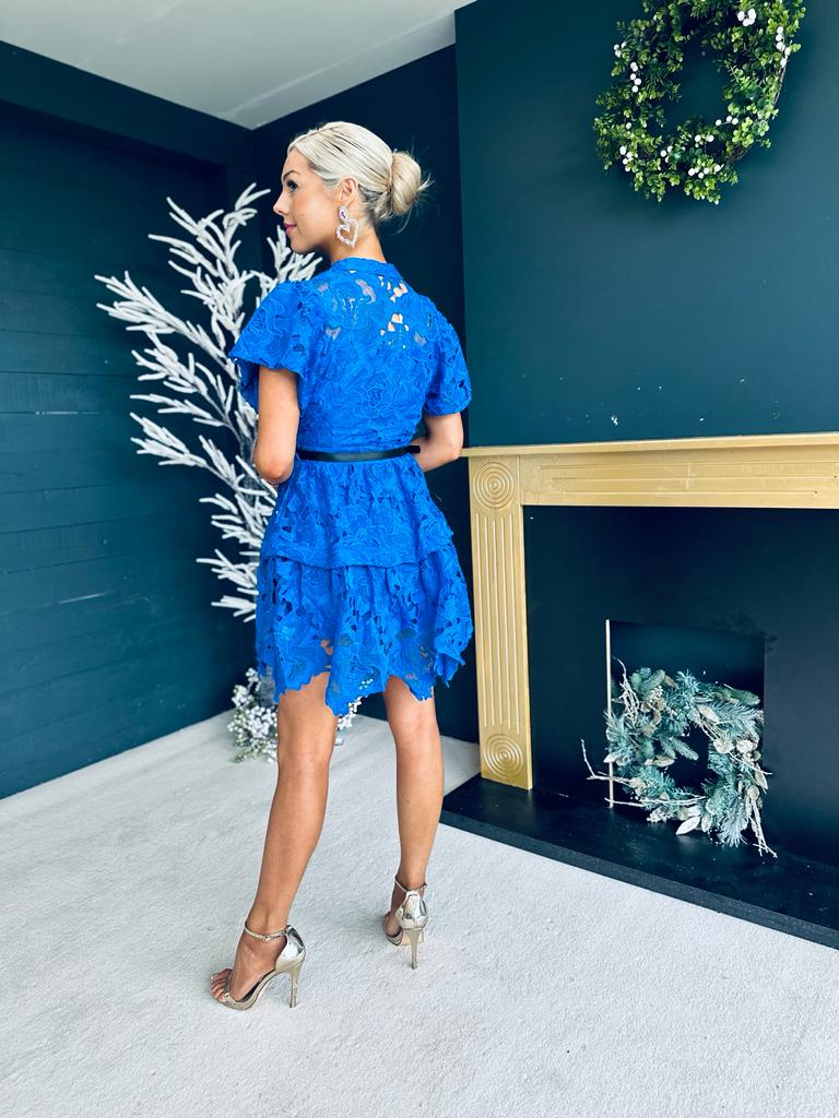 Ally Crochet Mini Dress Blue