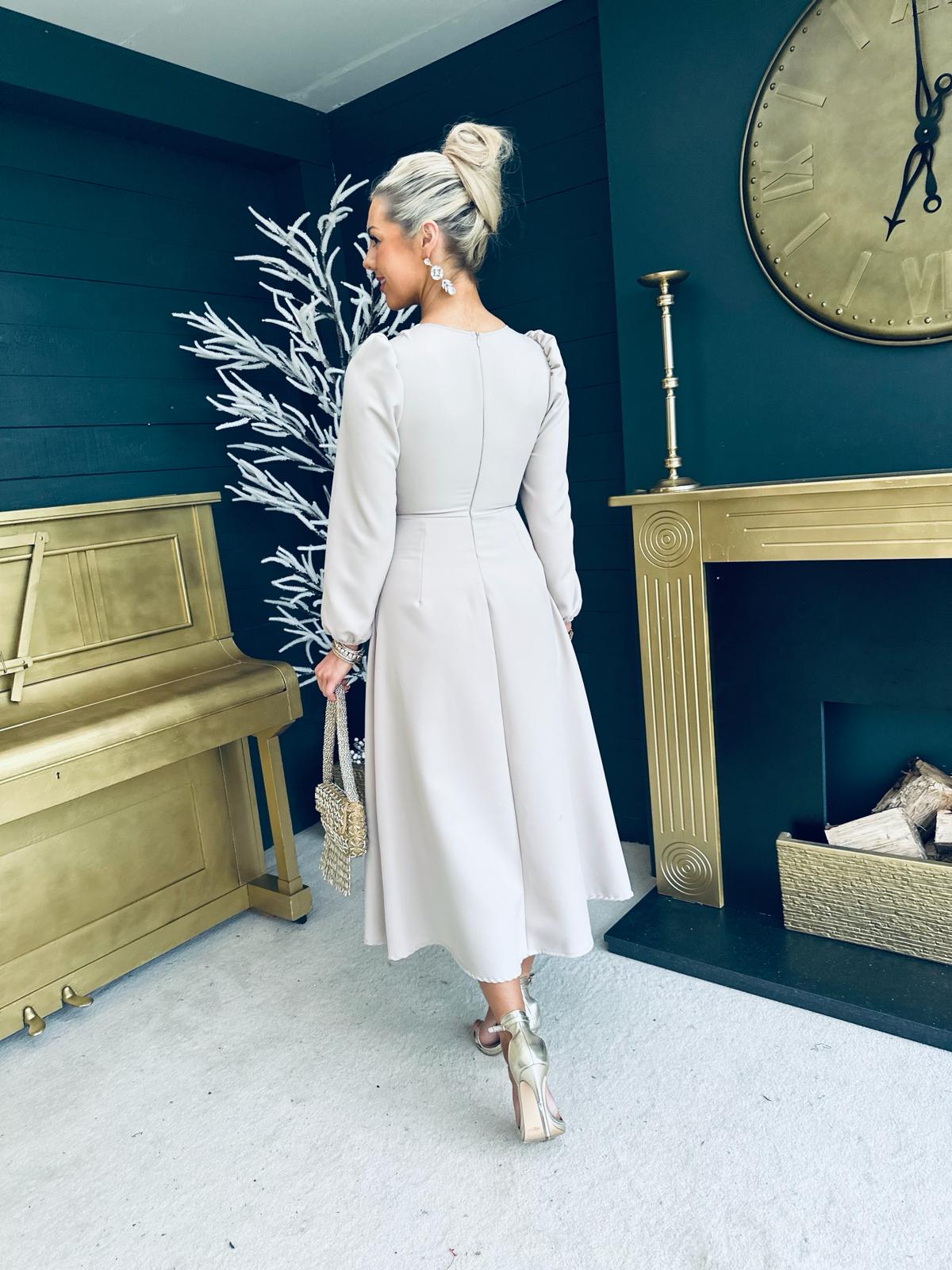 Trinity Detailed Occasion Dress Taupe