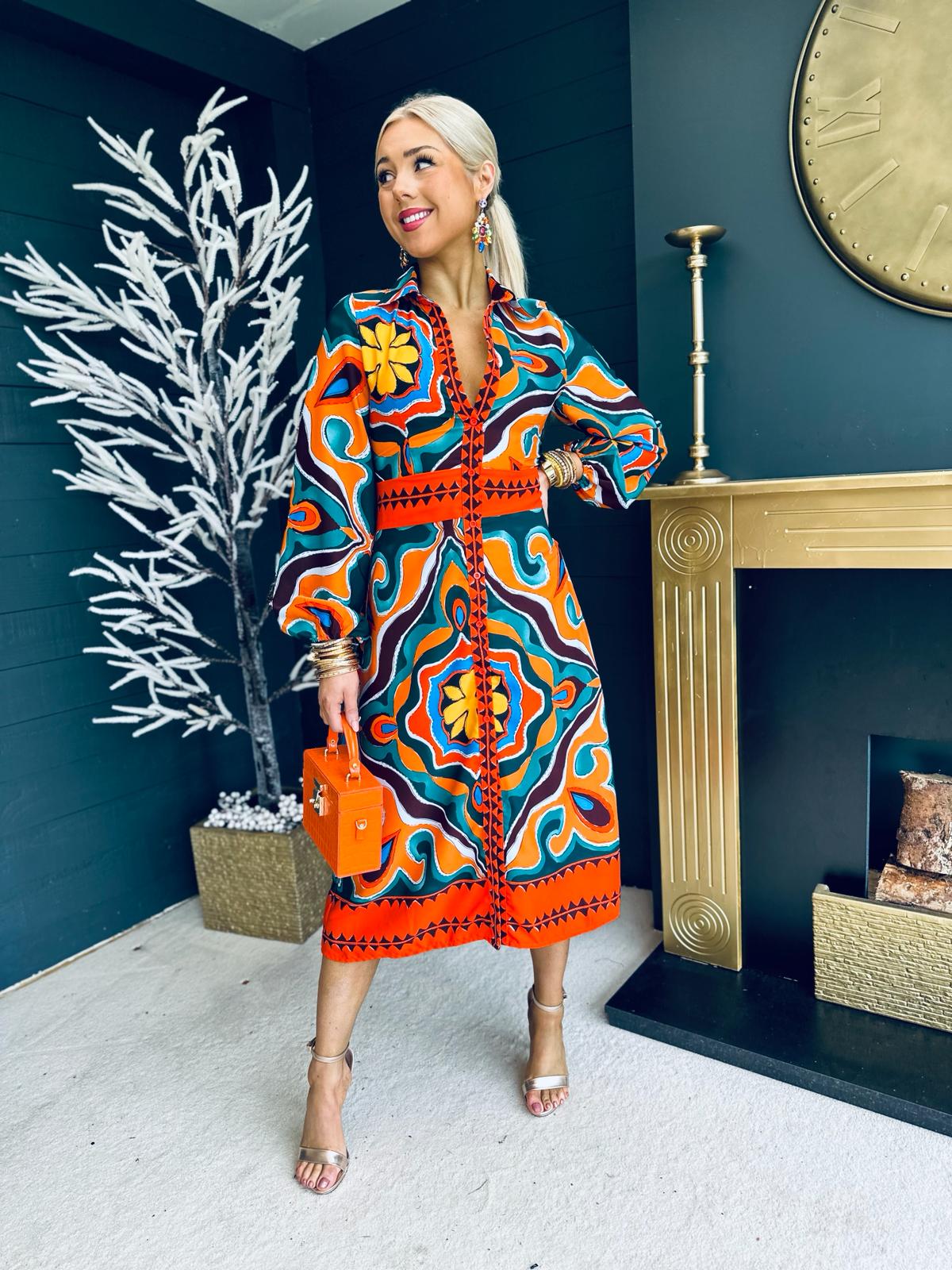 Alison Abstract Shirt Dress Orange Pre Order 24 May