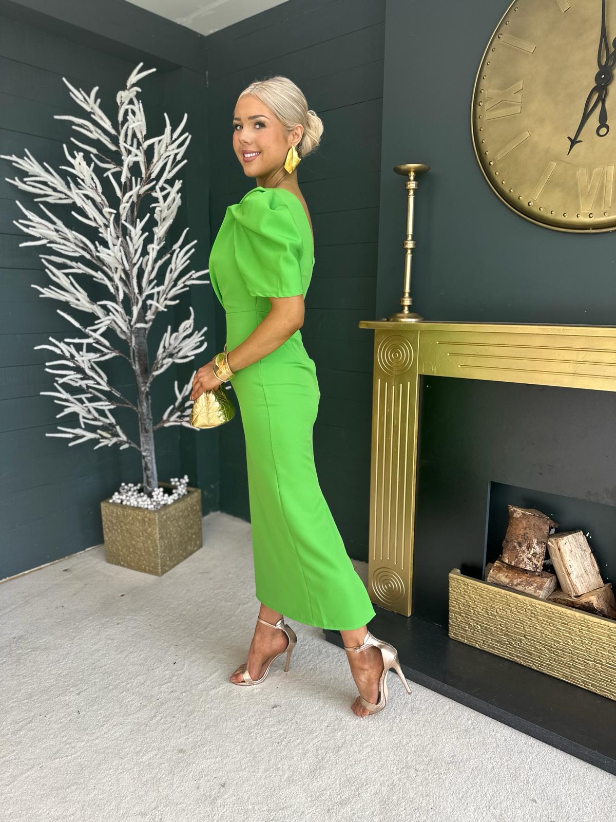 Rachel One Shoulder Occasion Midi Dress Apple