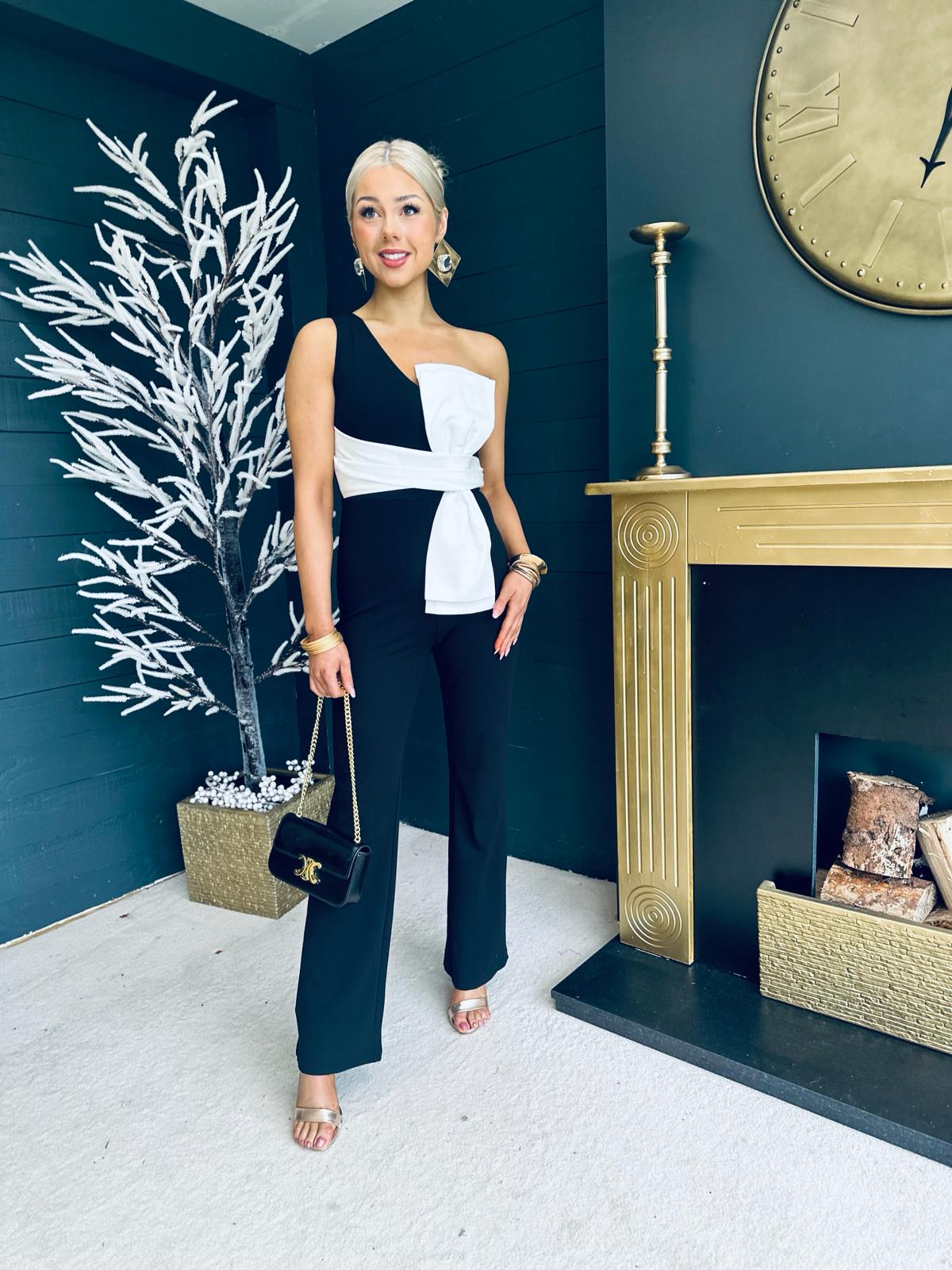 Rosemary Black Jumpsuit With White Bow
