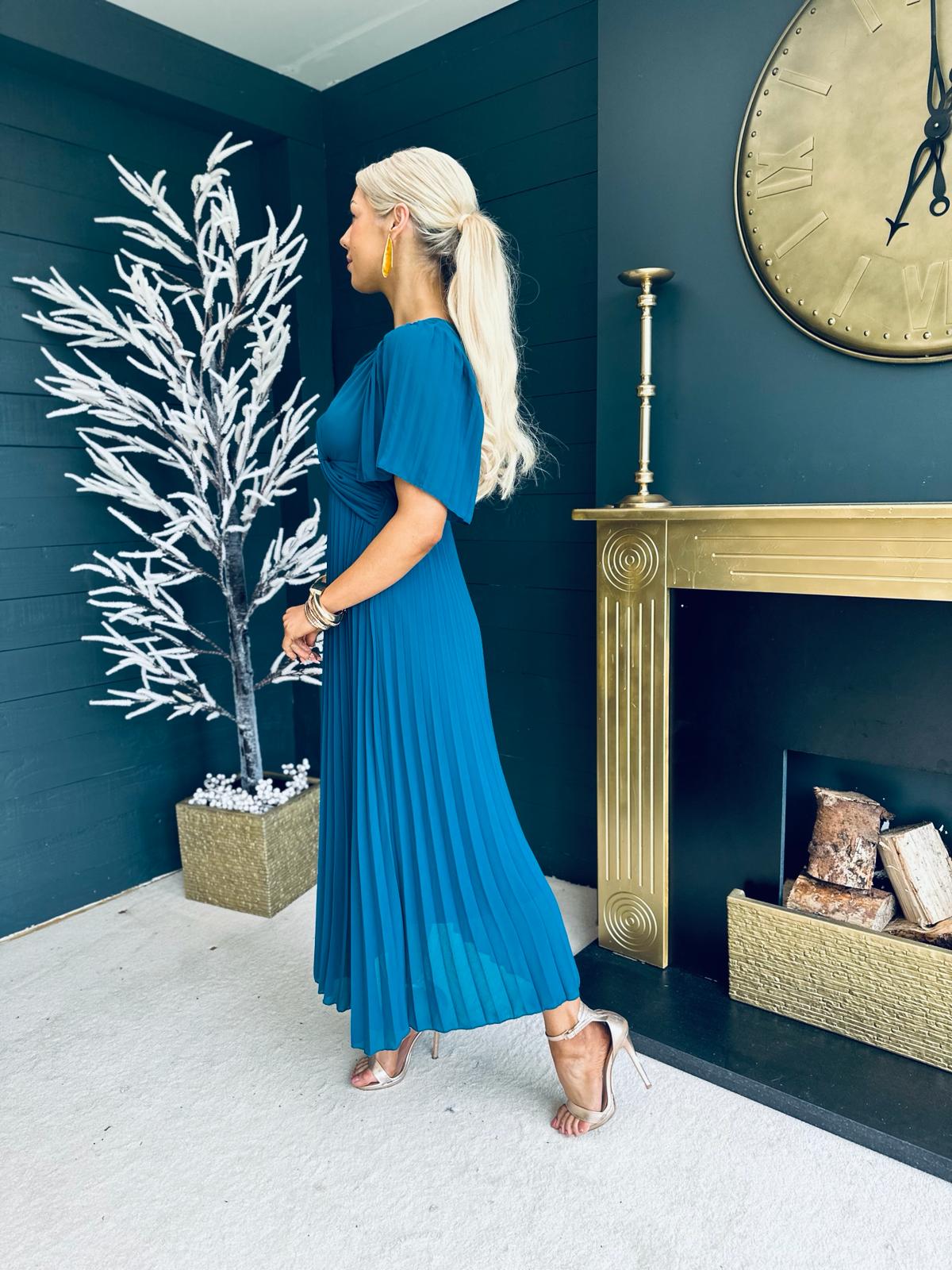 Fiadh Pleated Midi Dress Teal