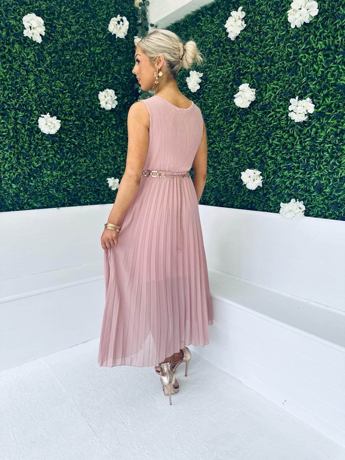Roko Pleated Midi Dress Blush