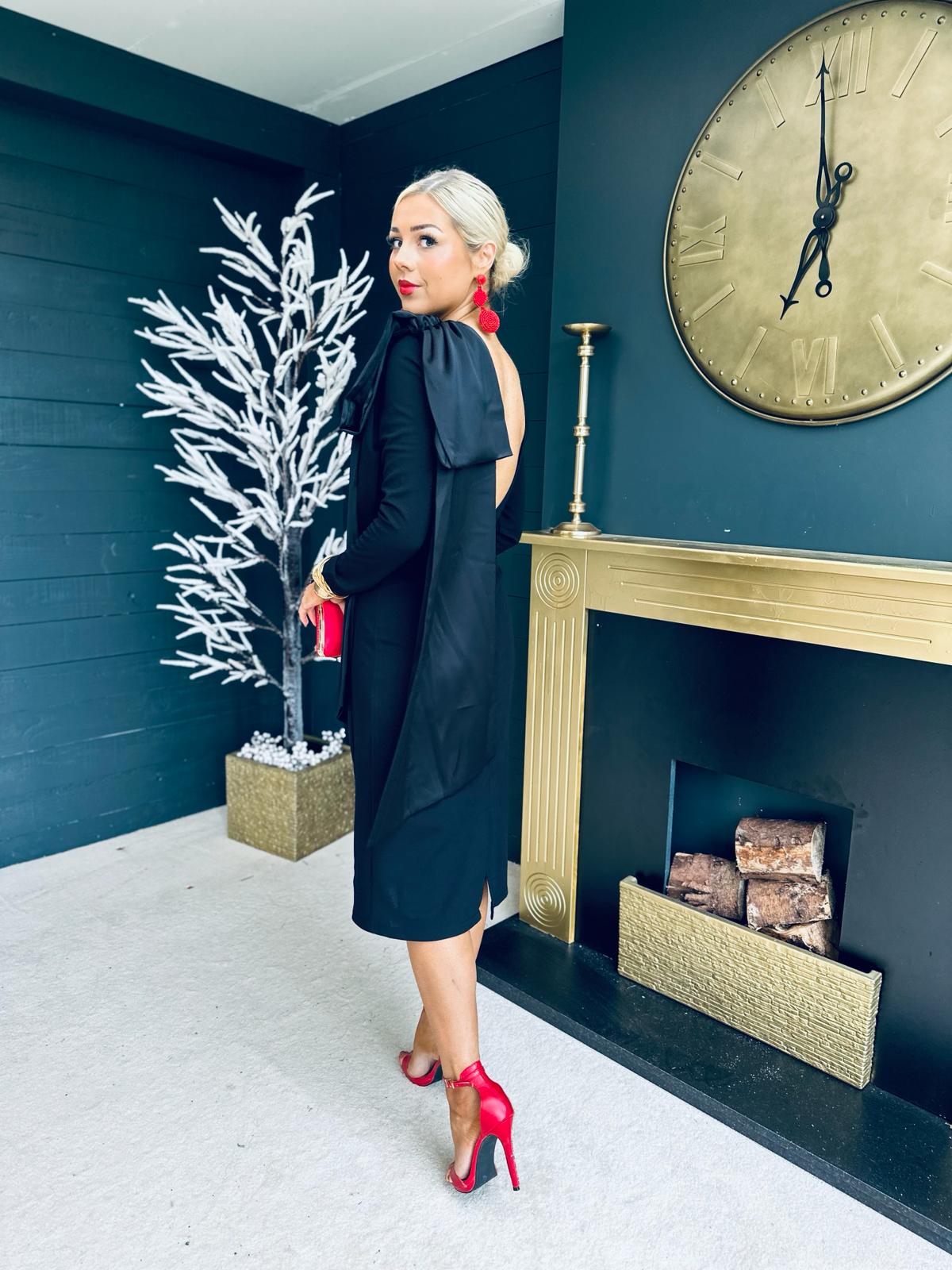 Celeste Bow Detail Occasion Dress Black