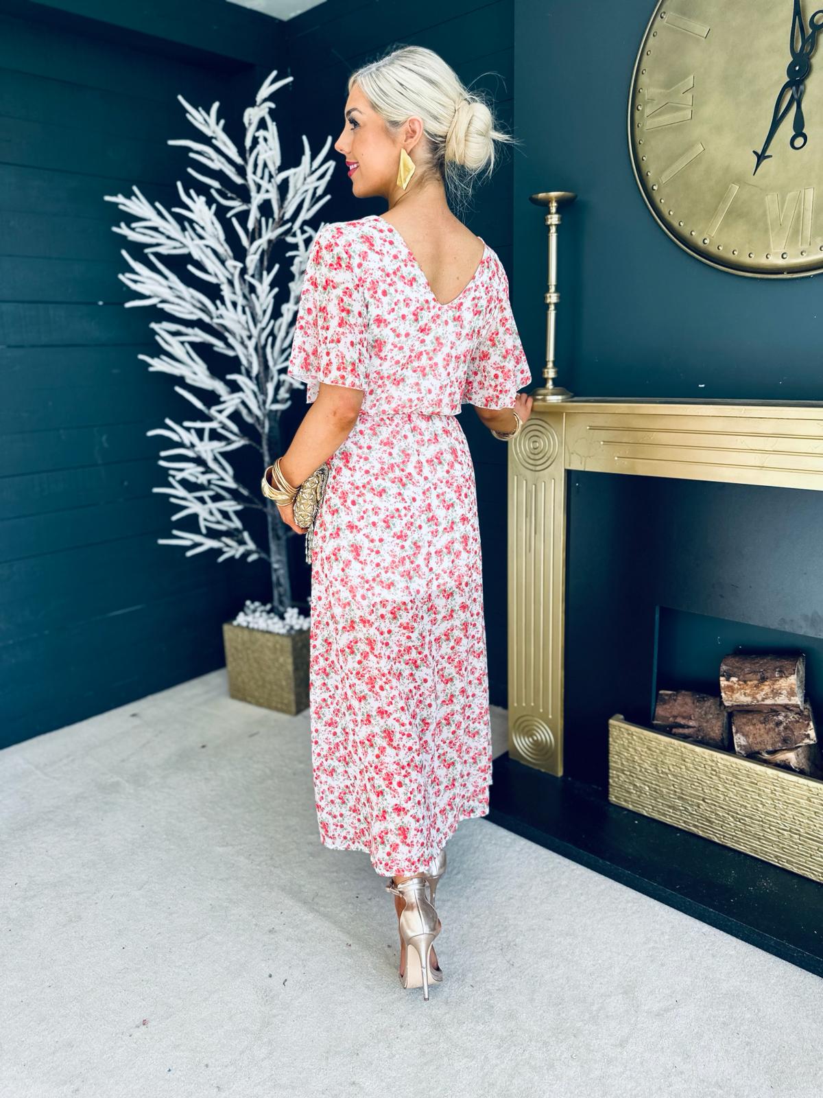 Brae Banded Midi Dress Floral Red