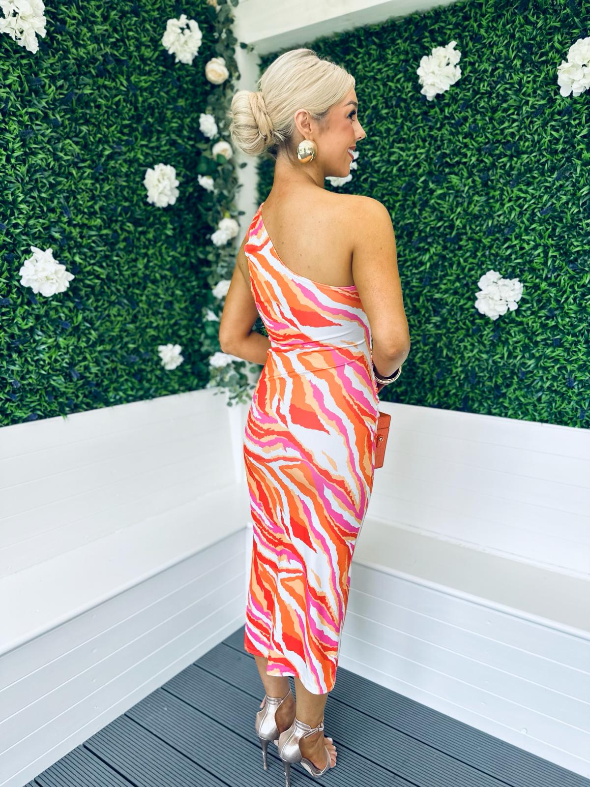 Penny Cut Out Midi Dress Marble Coral