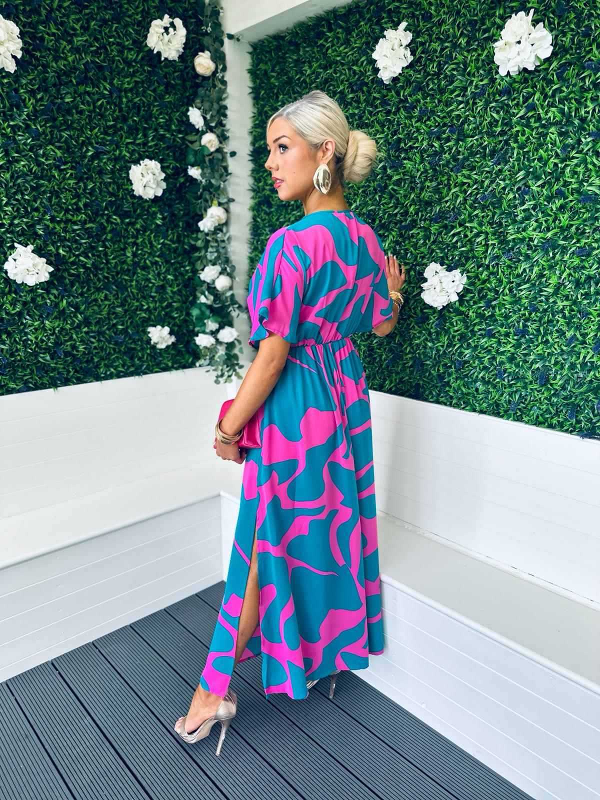 Sindy Banded Midi Dress Pink / Green
