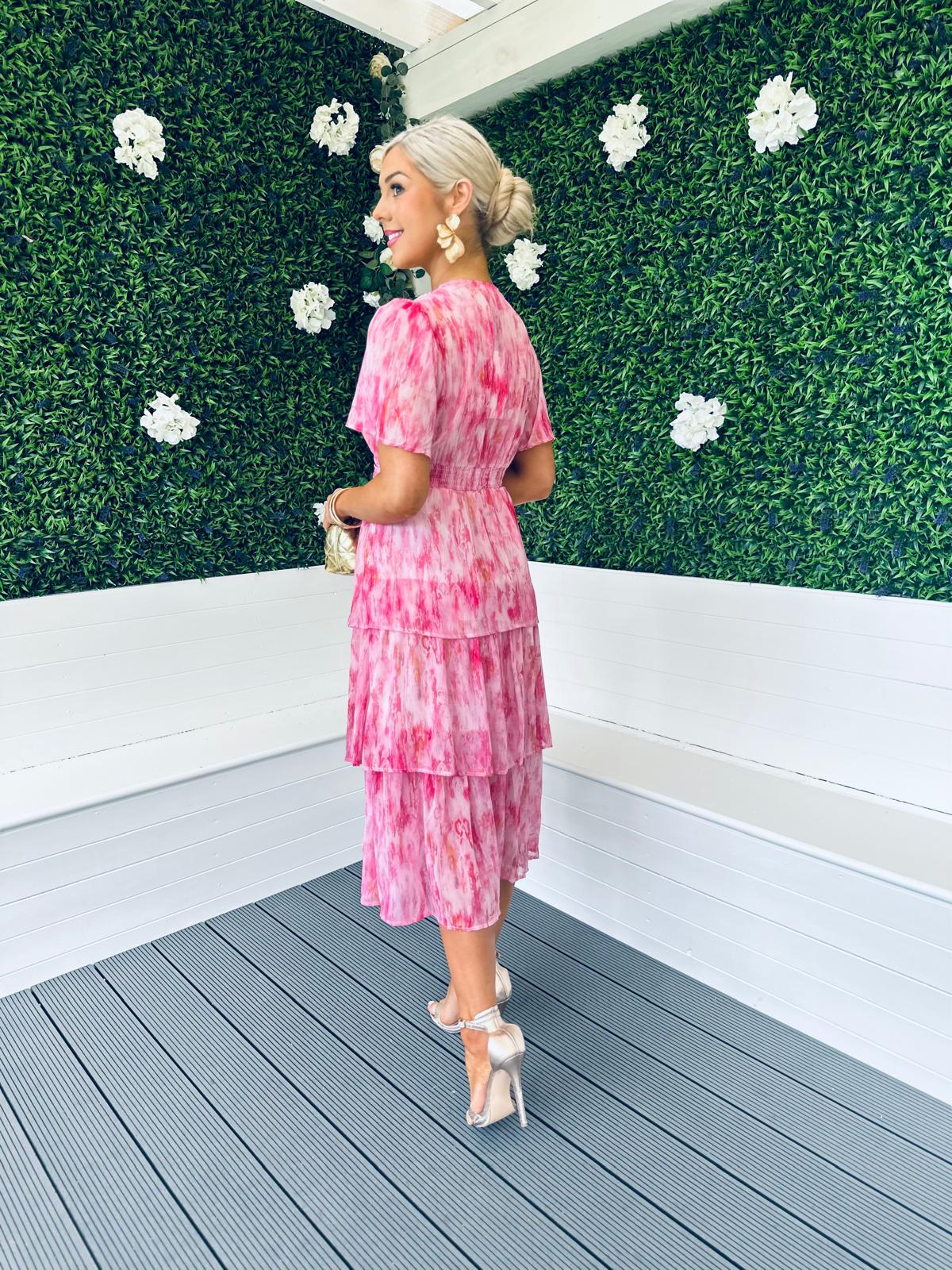 Tory Layered Midi Dress Pink