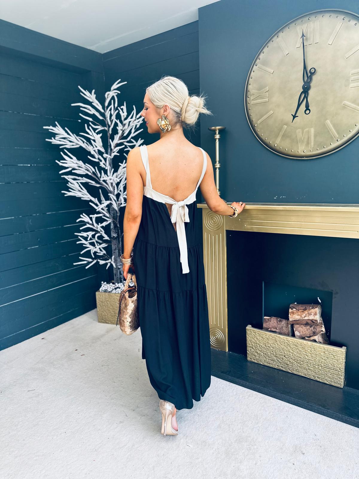 Prim Tiered Midi Dress Black