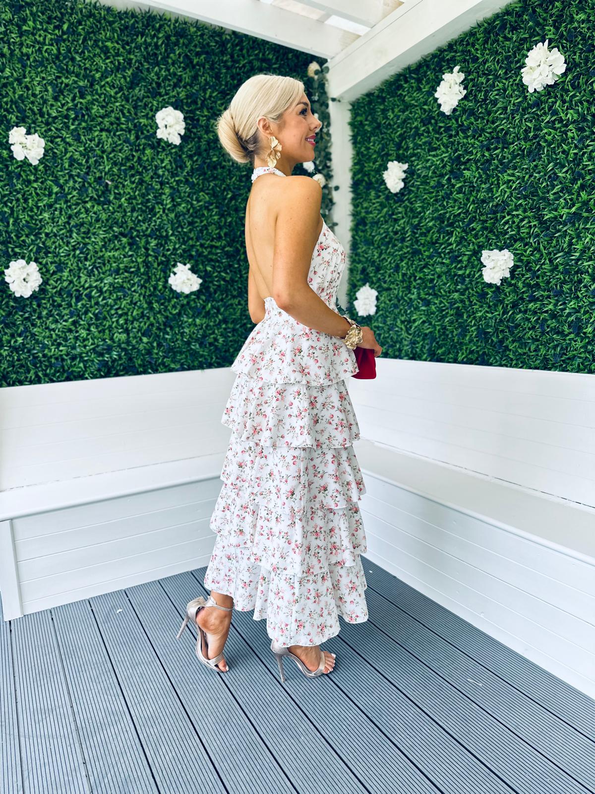 Zeena Frill Detail Midi Dress Off White