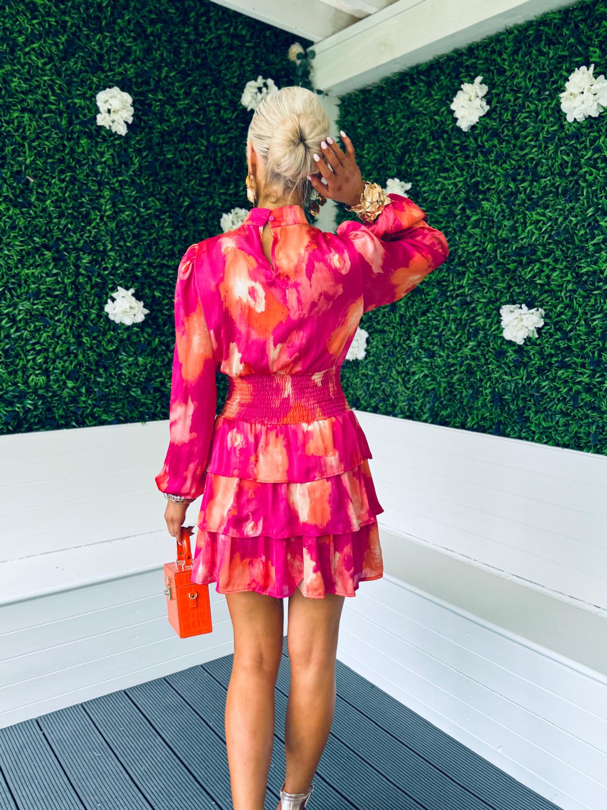 Clodagh Tiered Mini Dress Fuchsia
