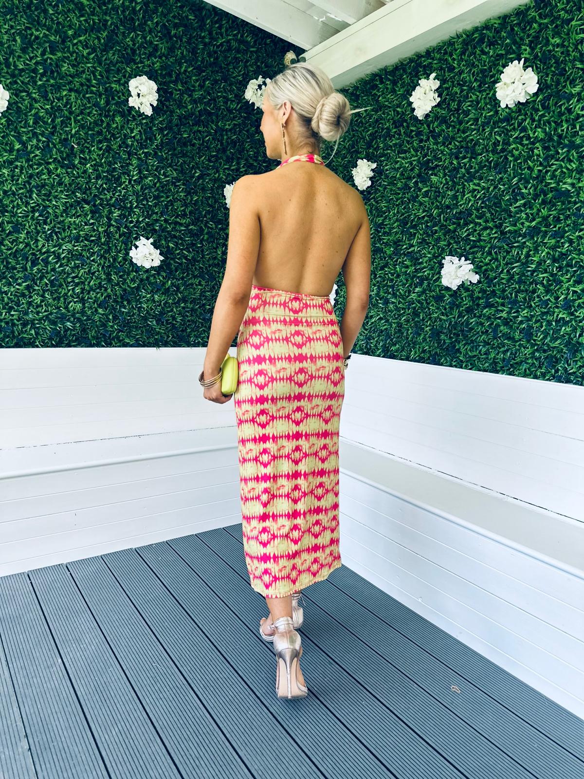 Dion Ruched Open Back Dress Lime