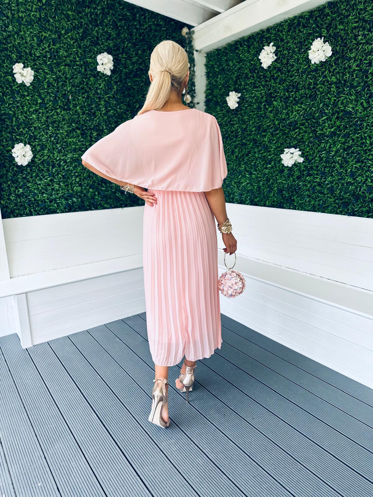 Stace Pleated Midi Dress Pwr Pink
