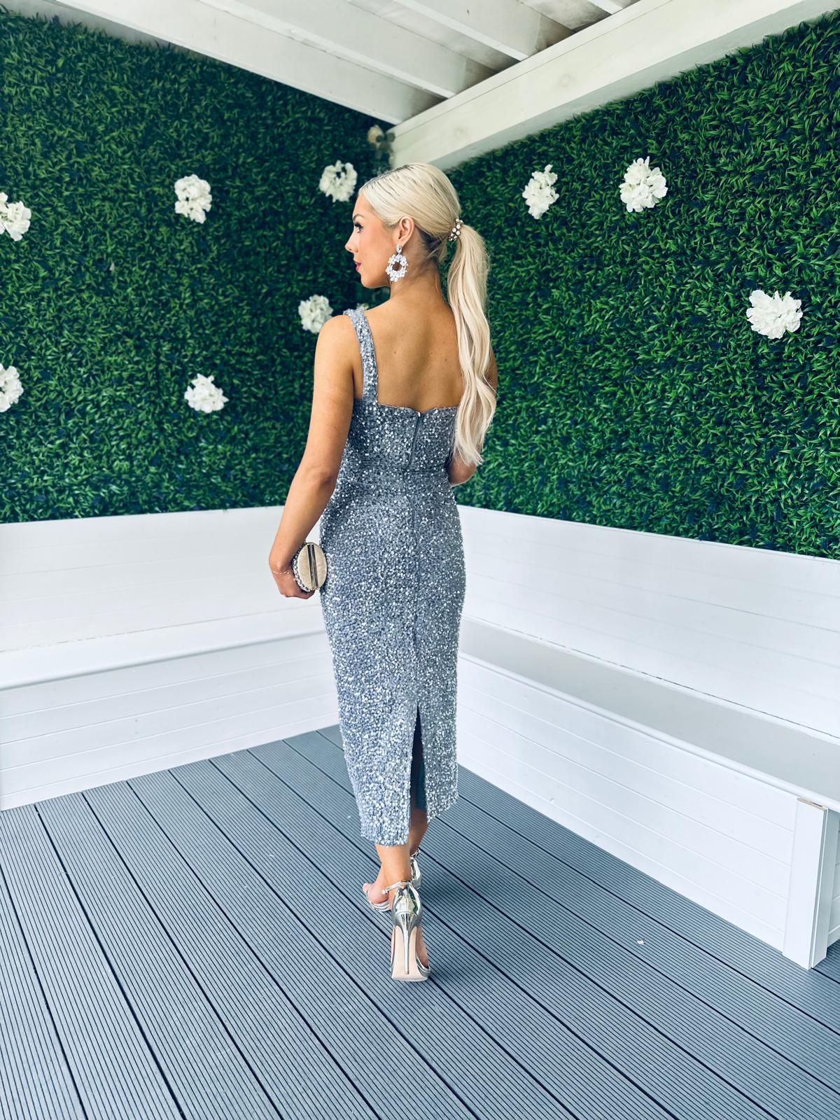 Pippa Occasion Midi Dress Sequin Grey