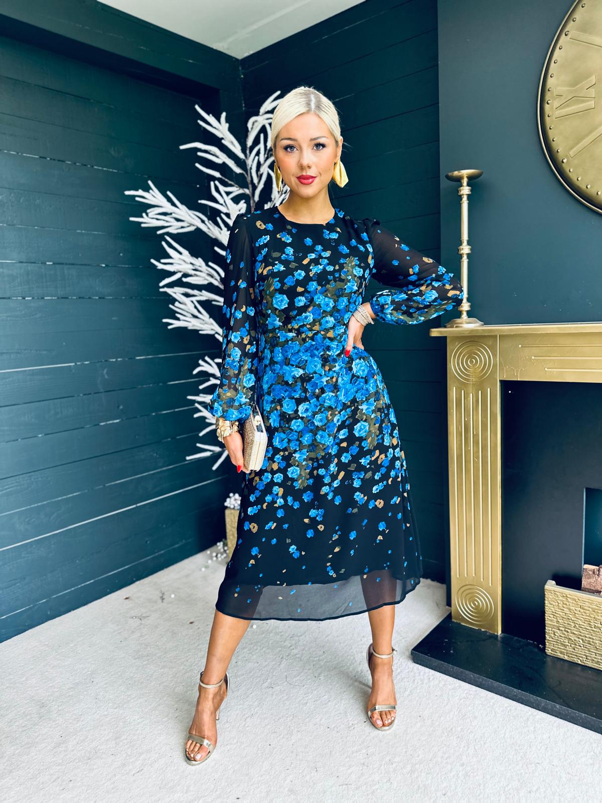 Long sleeve midi dress blue best sale