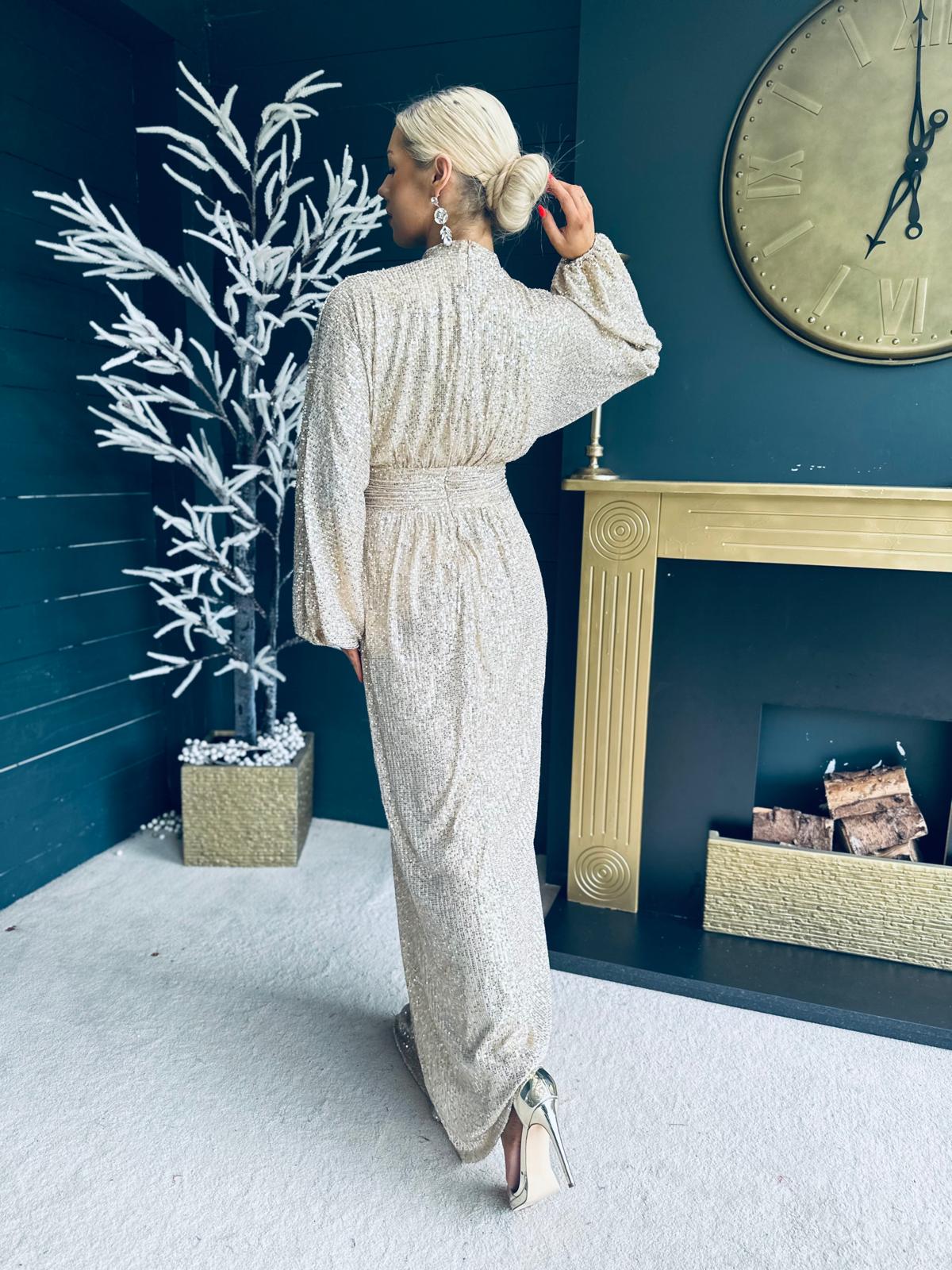 Briley Sequin Maxi Dress Beige