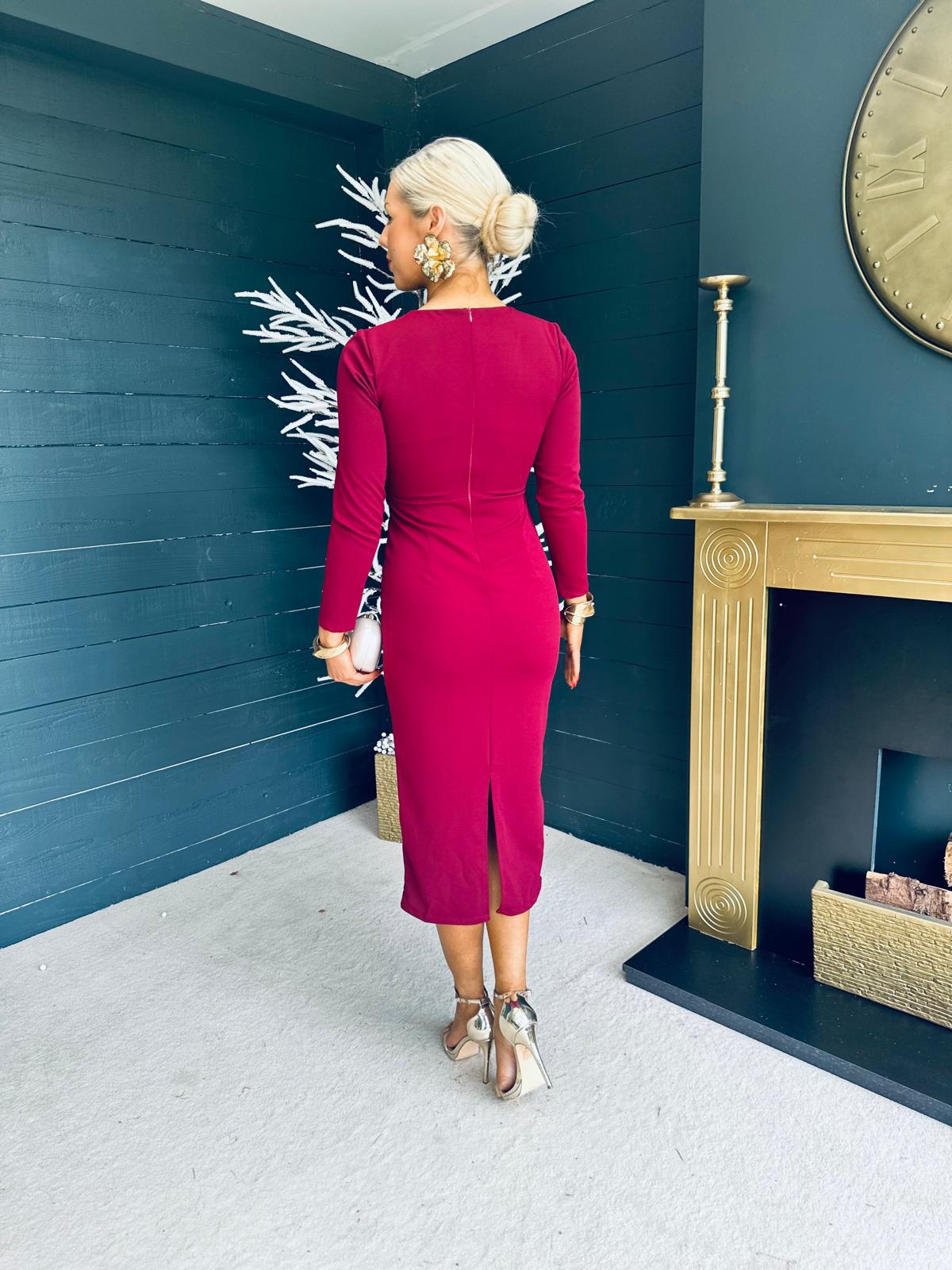 Pippa Rose Detail Dress Burgundy