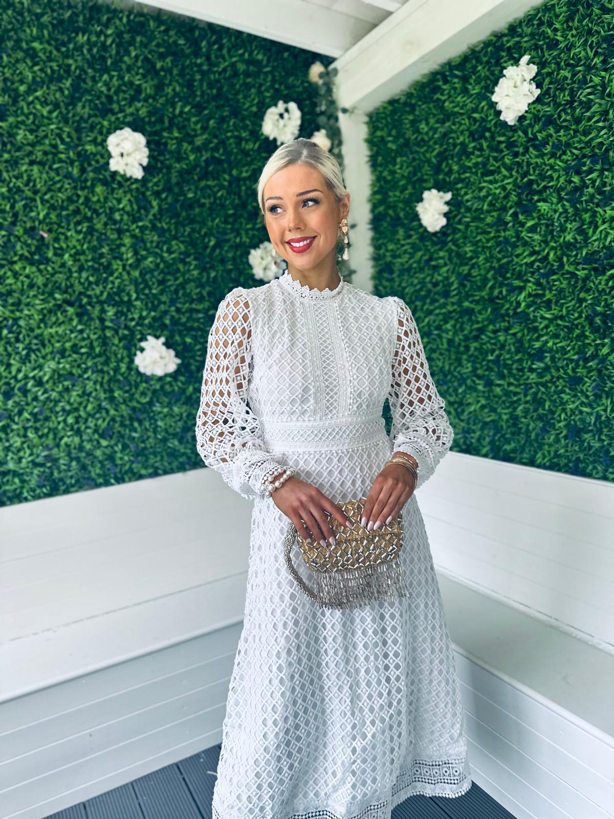 London Crochet Detail Dress White