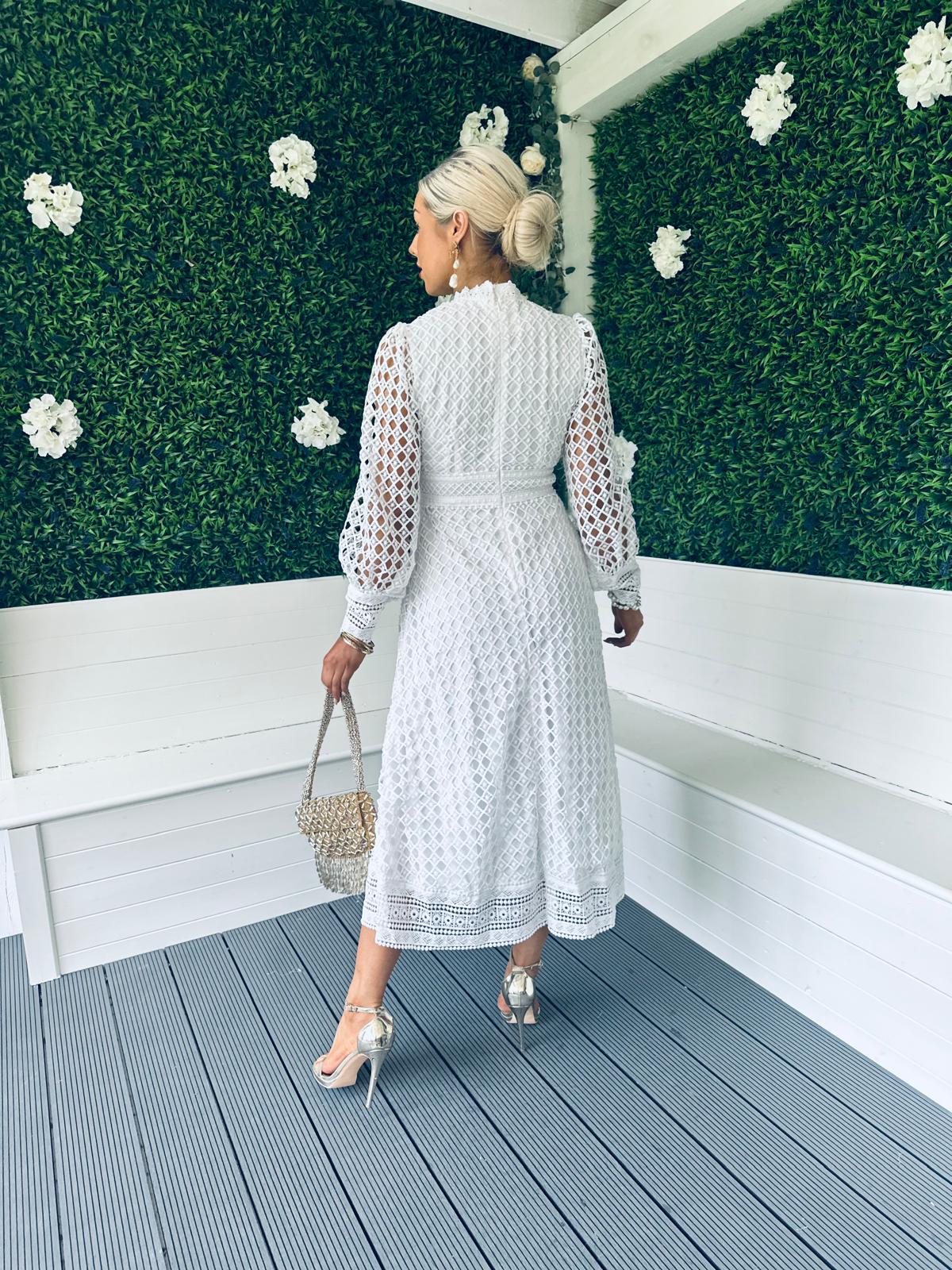 London Crochet Detail Dress White