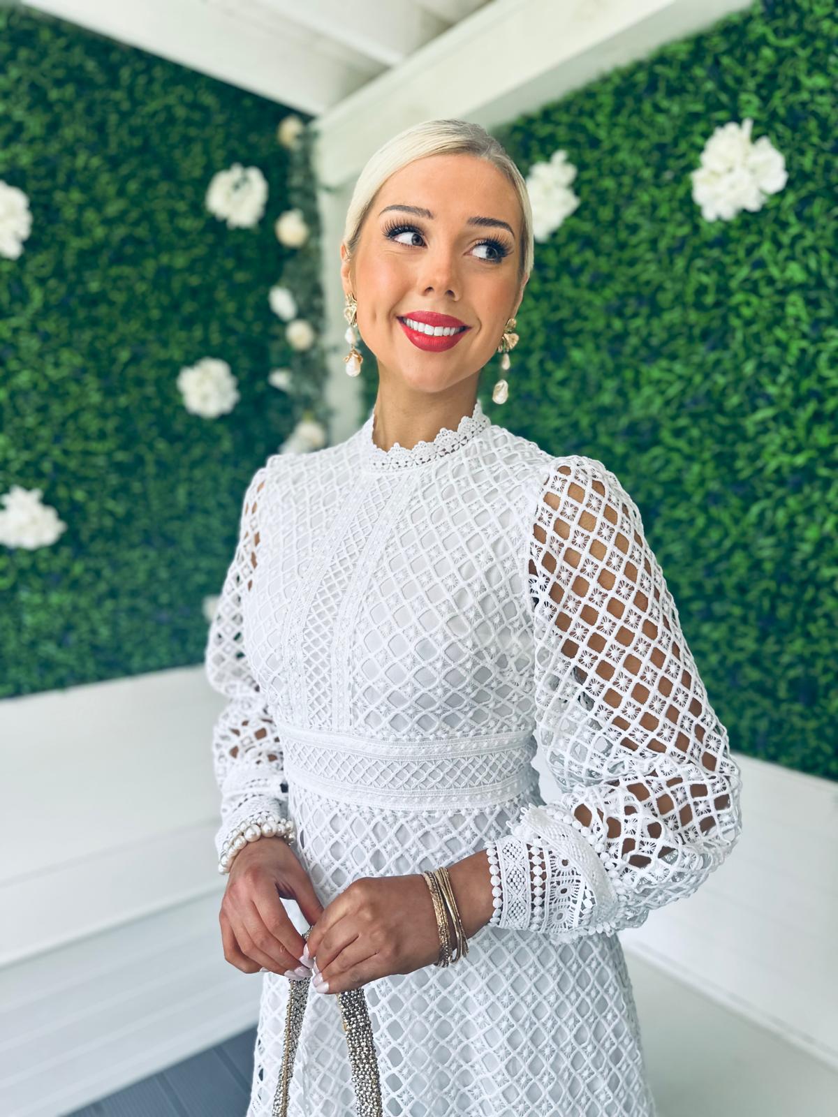 London Crochet Detail Dress White