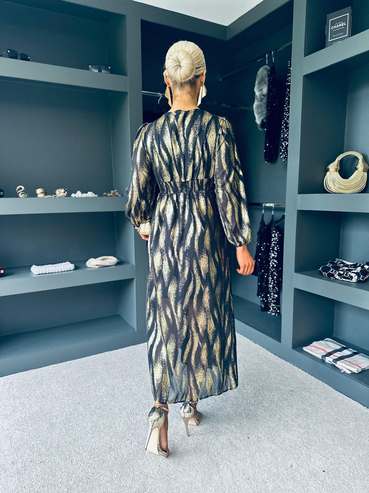 Sami Gold Leaf Midi Dress Black