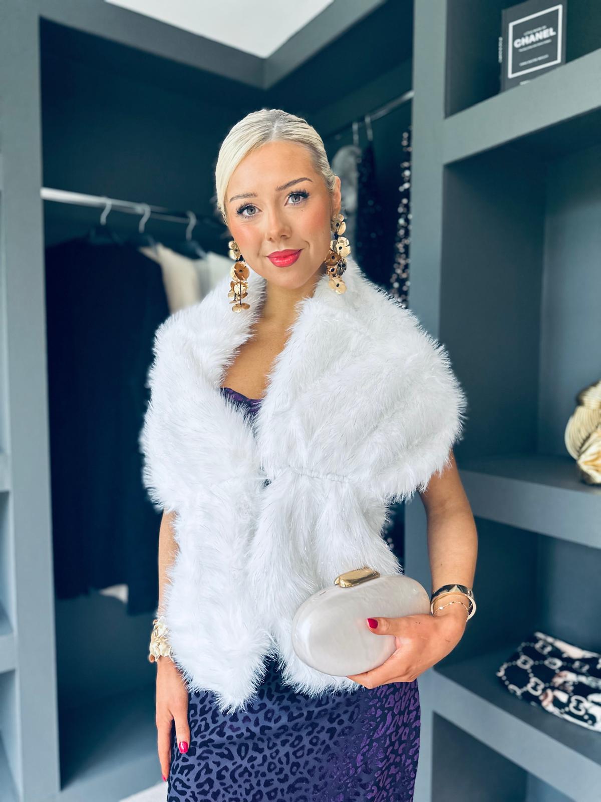 Fiona Faux Fur Shawl White