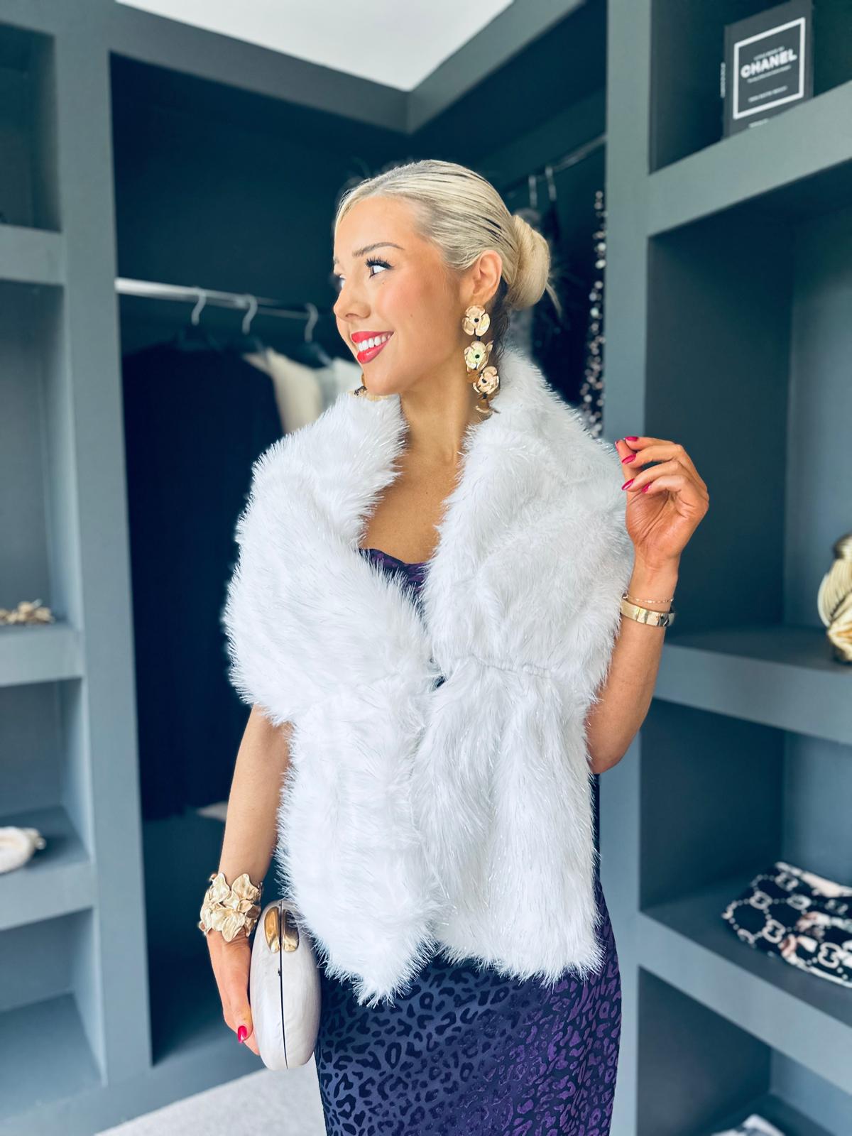 Fiona Faux Fur Shawl White