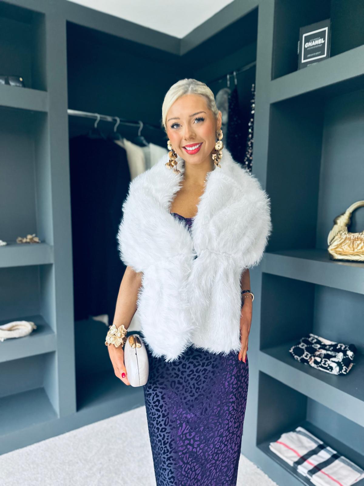 Fiona Faux Fur Shawl White