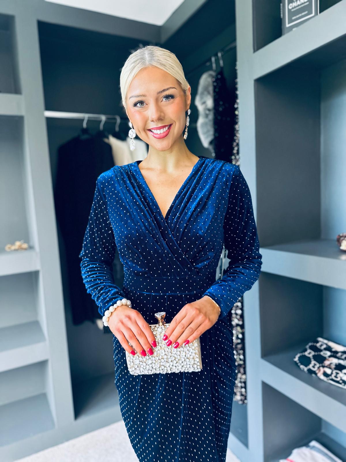 Brianna Embellished Midi Dress Navy