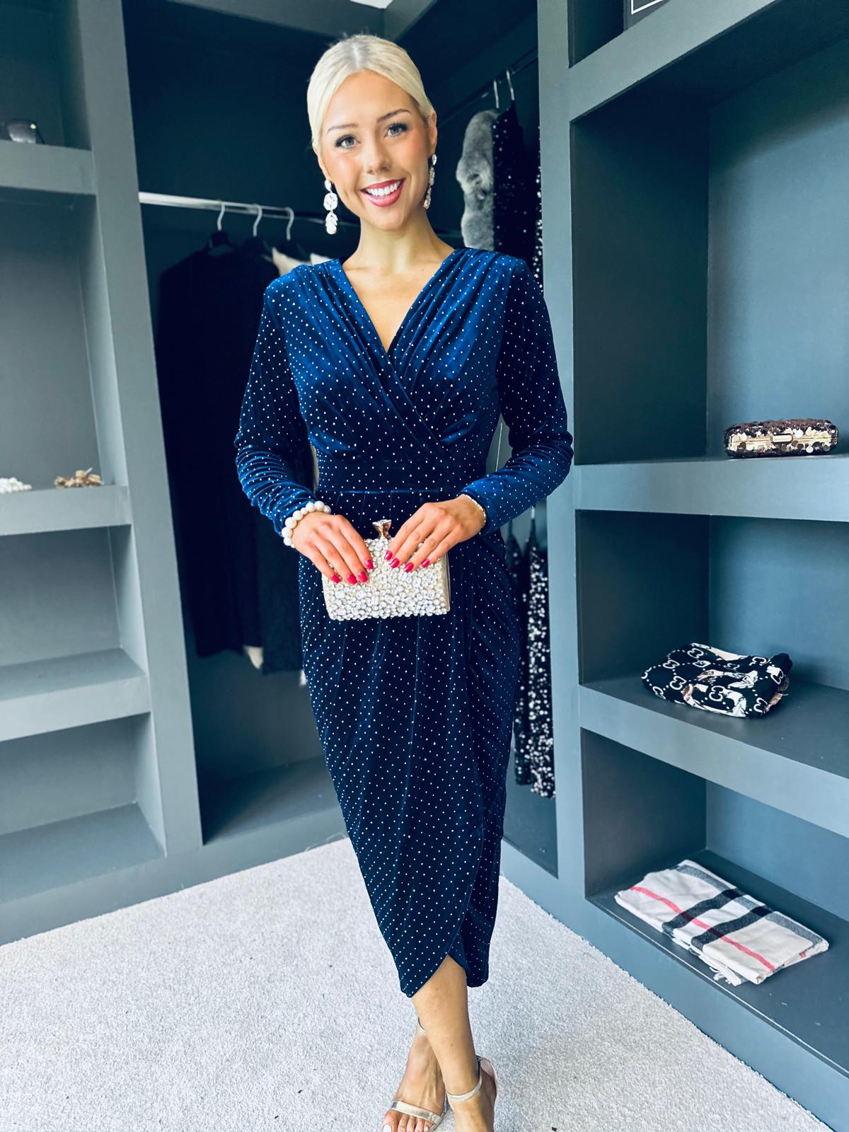 Brianna Embellished Midi Dress Navy