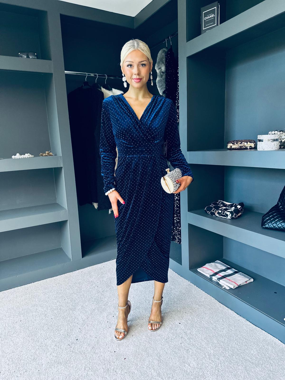 Brianna Embellished Midi Dress Navy