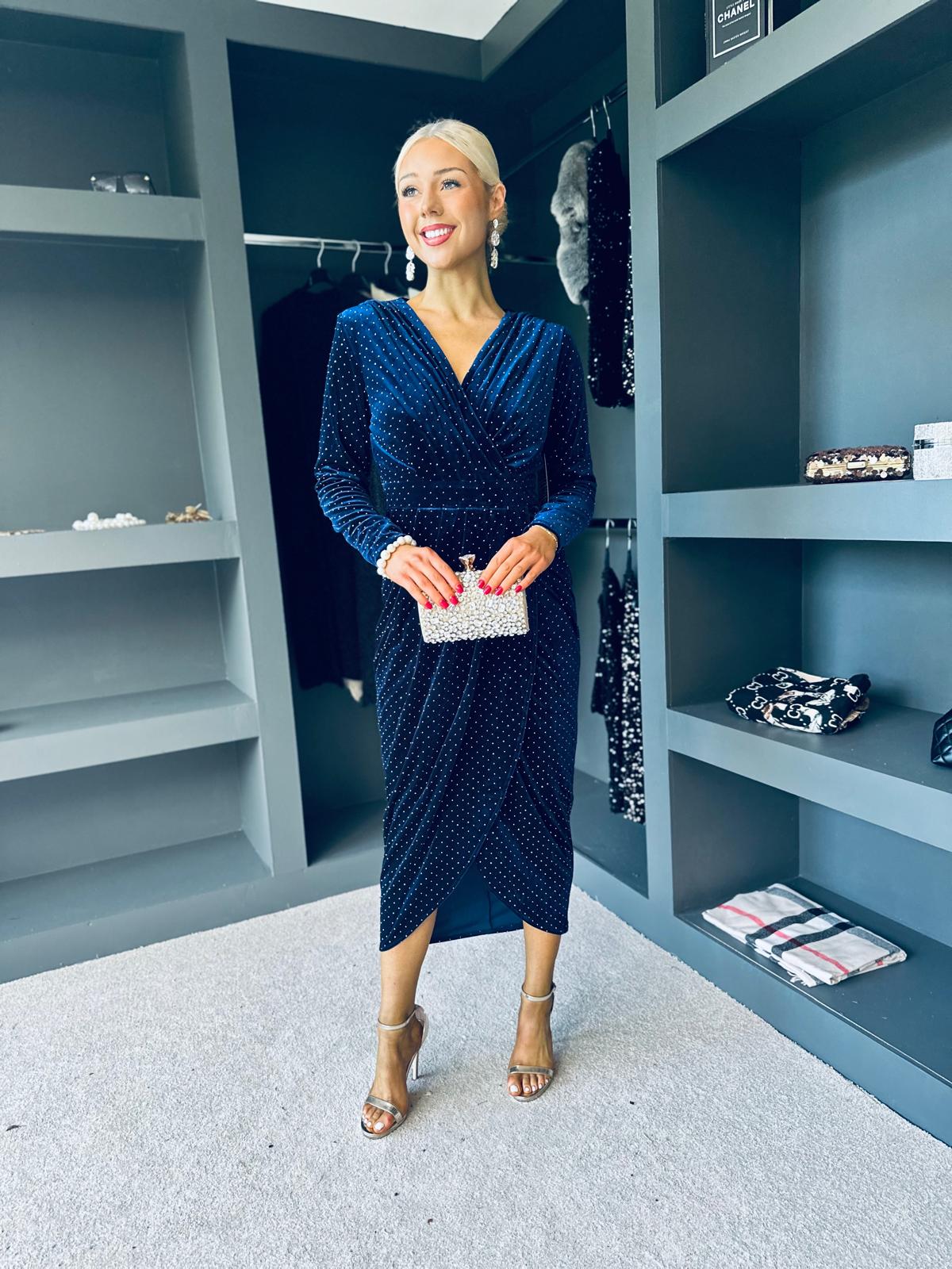 Brianna Embellished Midi Dress Navy